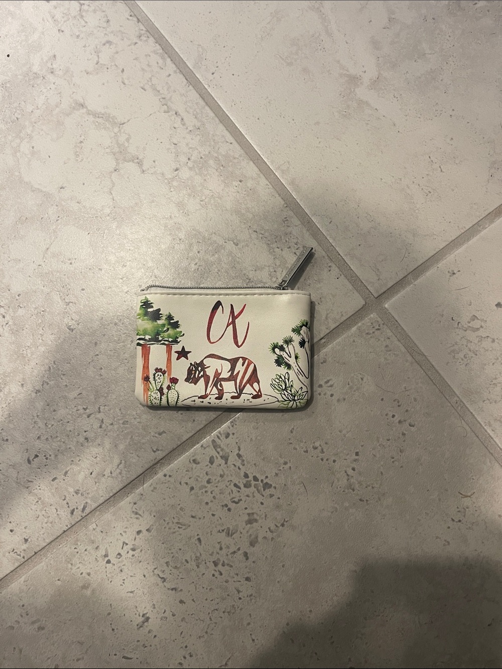 Starbucks White Coin Pouch with Brown Bear and Green Desert Motif